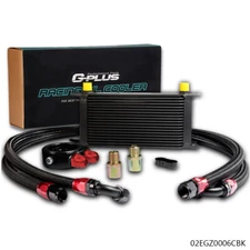 19 Row AN-10 Universal Engine Transmission Oil Cooler + Filter Adaptor Black