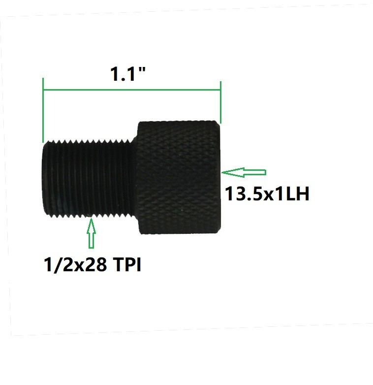 All Steel Thread Adapter M13.5x1 mm-Female Left Hand to 1/2x28 TPI