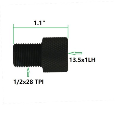 All Steel Thread Adapter M13.5x1 mm-Female Left Hand to 1/2x28 TPI