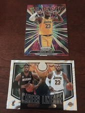 LOT 2 LEBRON JAMES CARDS 2021-22 PRIZM FEARLESS #6, CAREER LINEAGE #2 LAKERS