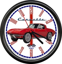 Licensed 1963 Red Corvette Muscle Car General Motors Vintage Sign Wall Clock
