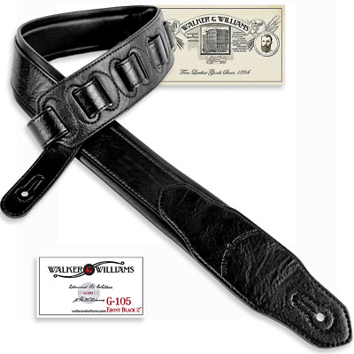 Walker & Williams G-105 Black on Black Padded Guitar Strap Glove Leather Back