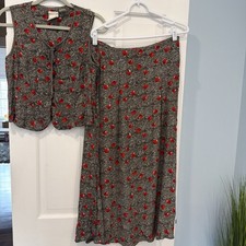 Vintage Liz Claiborne 2pc Skirt Set Red Floral Paisley Shell Top Women’s M