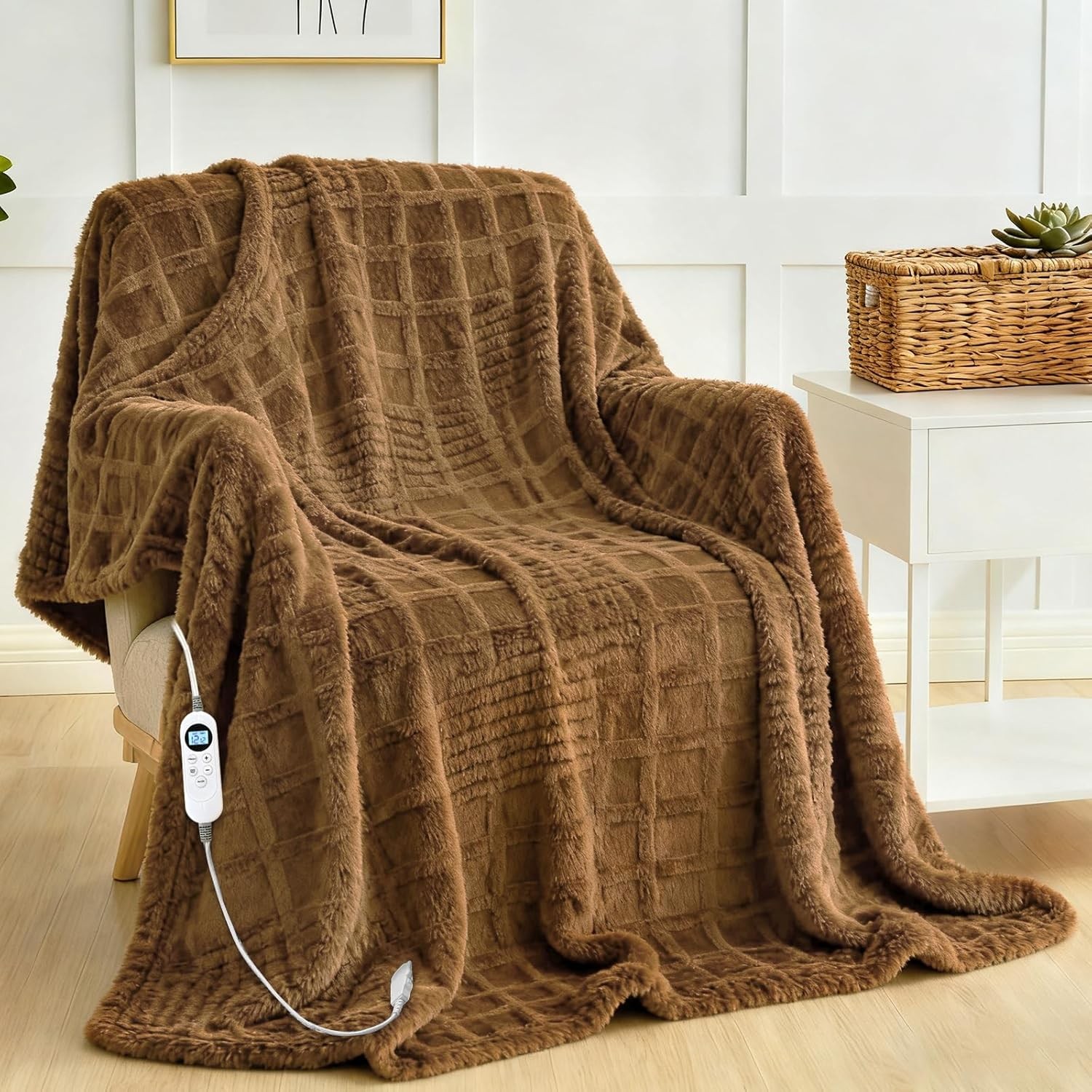 Electric Heated Blanket 50x60 Waffle 12 Heat Levels Timer ETL FCC
