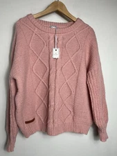 Simply Southern Women’s Cable Knit Sweater Size Small Rose Pink Preppy Chunky