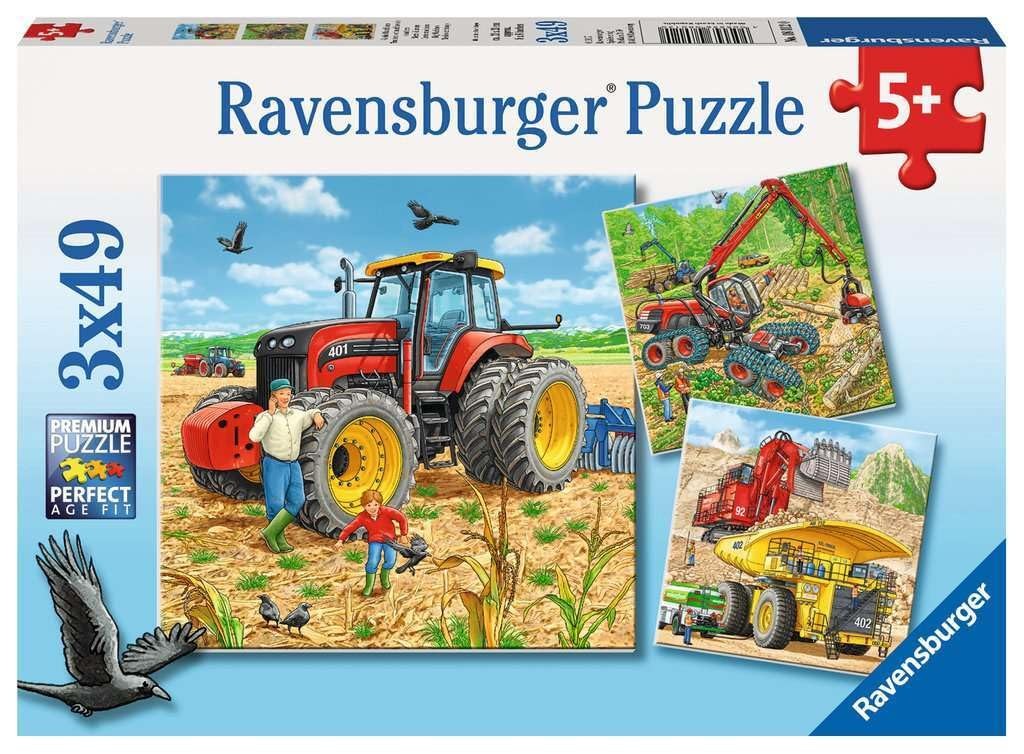 Puzzle tracteurs et machines de chantiers 3x49 pièces pour enfant
