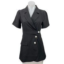 NEW J.ING Women's Black Short Sleeve Collared Button Front Blazer Mini Dress XS