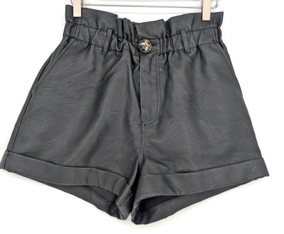 Topshop Black Faux Leather Paper Bag High Waisted Retro Shorts Size 4 Moto Glam