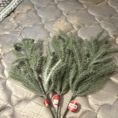Artificial Pine Branch Stems Green Plastic Set of 3