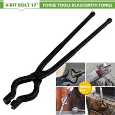 17" V-Bit Bolt Blacksmith Tongs, Wolf Jaw Tongs Assembled Knife Making 1-pack