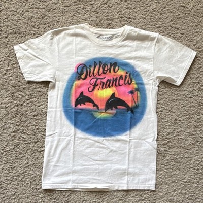 IDGAFOS Dillon Francis Dolphins Sunset Graphic Crew Neck T-Shirt S White Men's