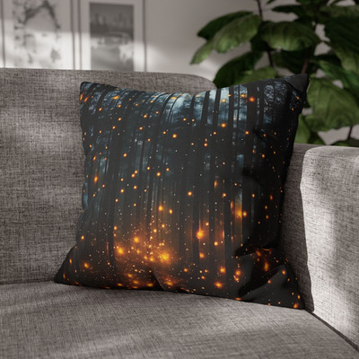 Enchanted Forest Fireflies Pillow Case, Dark Moody Nature Decor, Artistic Living