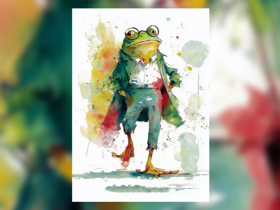 Dapper Frog Gentleman Watercolour Painting 5"x7" Print on Matte Paper - Image 2 of 4