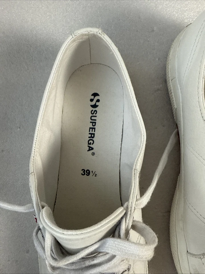 Zapatillas Hombre’s Superga 39.5 Blanco Cuero Parte Superior Baja Zapatos EE. UU. Hombres’s 7 Mujeres’s 8.5 Foto 4 de 4