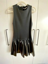 Alice + Olivia Ella Black Drop Waist Vegan Leather Mini Dress Size 2