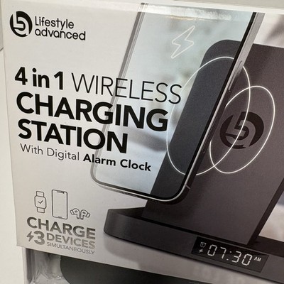 Lifestyle Advanced 4-in-1 Wireless Charging Station W Digital Alarm Clock QI NEW