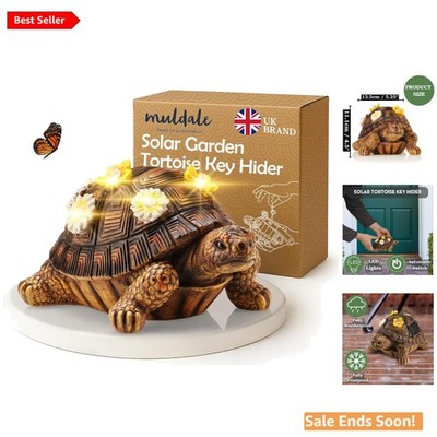 Solar Powered Turtle Garden Ornament with Hidden Key Holder and Lights