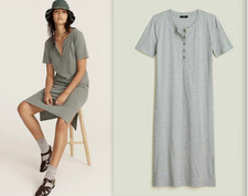NWT J.Crew $79.50 Midi Henley Knit T-shirt Dress, Gray, Sz XS