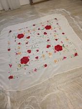 Women's 100 Hand Embroidered Silk Floral Square Piano Scarf 42  42" Fringe 15"