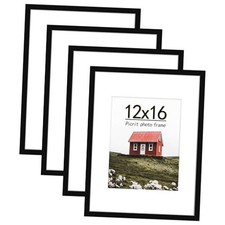 Picture Frame Set of 4, Made of High Definition Real Glass, 12x16 Black