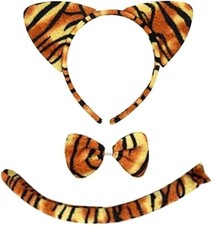 Kids' Tiger Costume Accessories Headband Ears Tail Bow Tie and Face Stickers