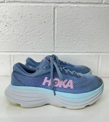 Hoka One One Bondi 8 Women's Size 7.5 D Blue White Athletic Running Shoes