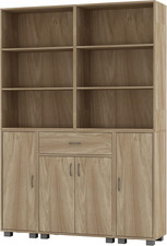 Bookcase Storage Cabinet Oak Shelving Unit Six Shelves Drawer Modern Large
