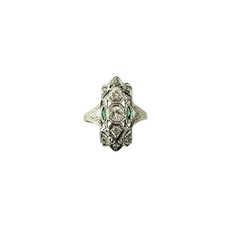 12-14 Karat White Gold and Diamond Art Deco Style Ring Size 8 21527