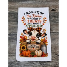 Fall Cow Kitchen Towel Funny Moo-Nitor Treats Farmhouse Autumn Decor