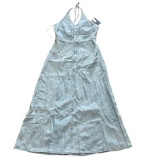Universal Thread Light Wash Denim Boho Halter Maxi Dress Womens 10 Open Back NWT