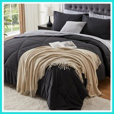 Queen Comforter Set 7 Pieces Bed in A Bag - Soft Microfiber Reversible Black ...