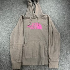 The North Face Womens Hoodie Pullover Sweatshirt Gray Pink Logo L Large