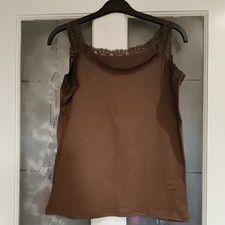 Ladies brown Solid Lace Trim Vest Top Size 16-18