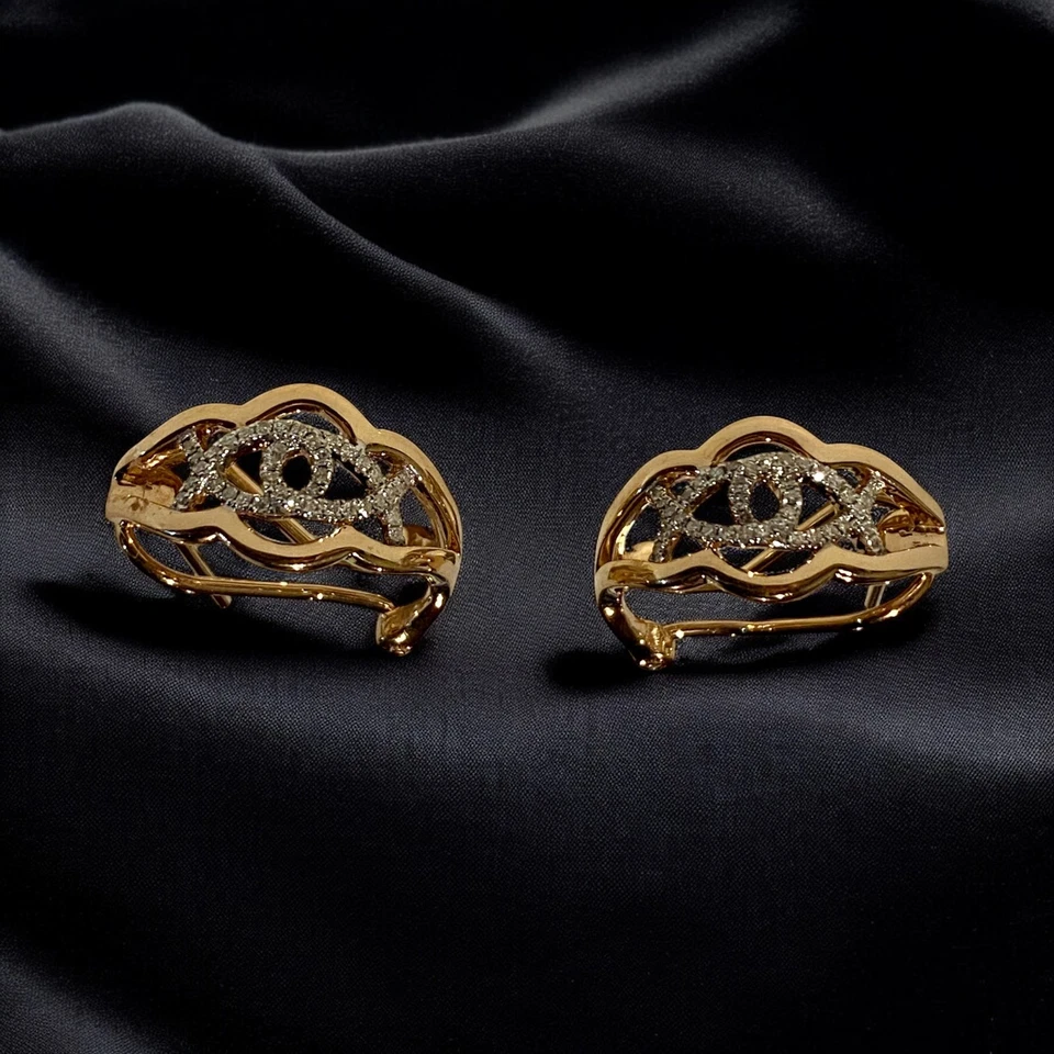 Deslumbrantes brincos de ouro rosa 14k com diamante estilo ômega atrás joias finas - Imagem 2 de 4