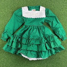 Vintage 90s Winnie The Pooh Green Polka Dot Tie Back Girls Lace Trim Dress Sz 4T