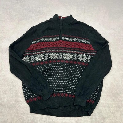 Vintage Abstrakt Strickpullover 1/4 Zip Gemustert Opa Strickpullover Herren XL