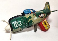 Old Japanese Navy Tin Airplane Toy, Noise making, turning Propeller