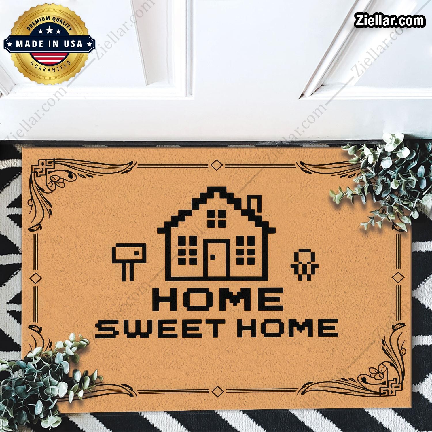 Custom Retro Pixel Doormat with Home Sweet Home Elegant Art Design