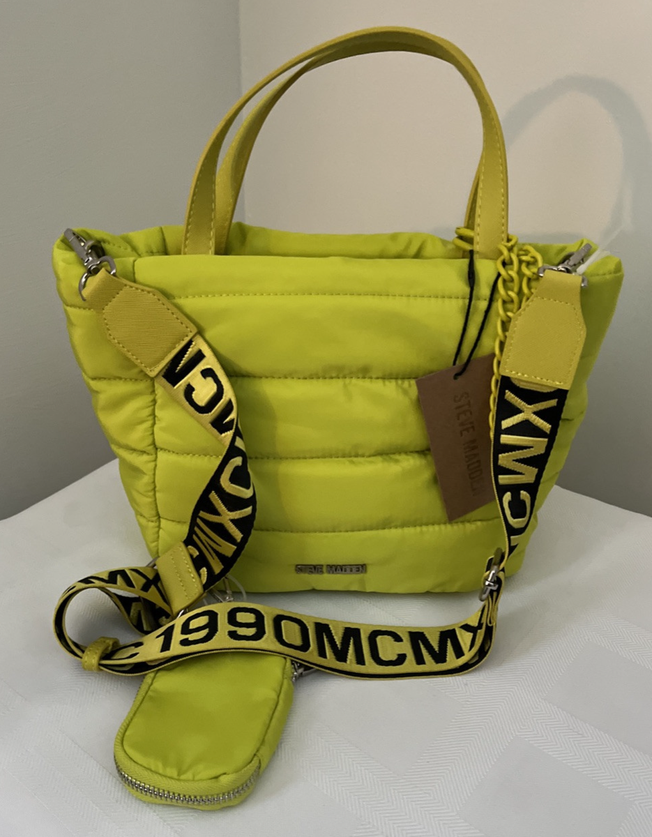 STEVE MADDEN Hand Bag CITRON Quilted Puffer Tote with Coin Logo