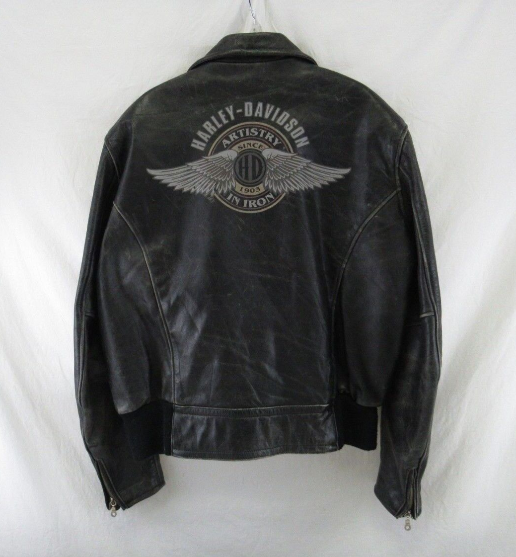 HARLEY DAVIDSON MEN'S BLACK DISTRESSED BIKER LEATHER JACKET SIZE