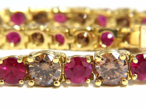 24.14ct Natural Fancy Cinnamon Brown Diamonds Red Ruby Bracelet 18kt Tennis - Picture 3 of 9