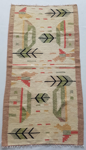 Vintage Handmade Traditional Neutral Cream Floral Floor Rug Carpet 146x77 cm