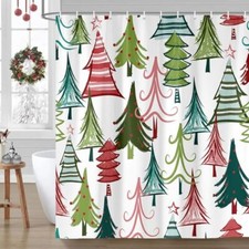 Colorful Christmas Shower Curtain Winter Holiday Bathroom Colorful Pine Tree