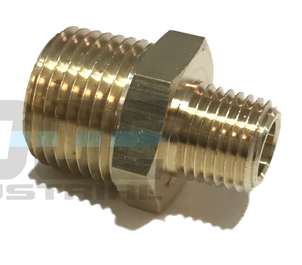 BRASS REDUCING HEX NIPPLE 1/2" x 1/4" MALE NPT MNPT FUEL/AIR/WATER/OIL/GAS WOG
