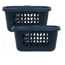 Image of 2 x 60L Laundry Basket Hamper Plastic Hipster Clothes Washing Bedding Navy Blue