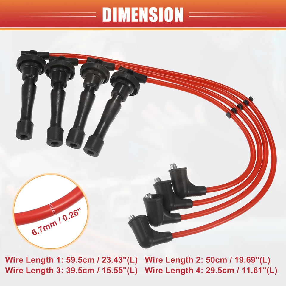 Paquete de 4 cables bobina encendido bujía para Honda CR-V 1997-2001 6,7 mm Foto 3 de 4