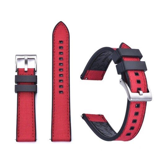 Hybrid Fkm Watch Strap Fluoro Rubber Canvas Nylon Watchbands Quick Release - Picture 9 of 76