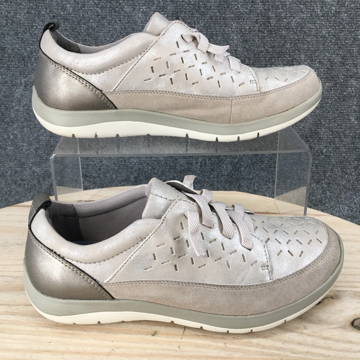 Aravon Shoes Womens 6.5 Wembly Lace Sneaker Silver Faux Leather