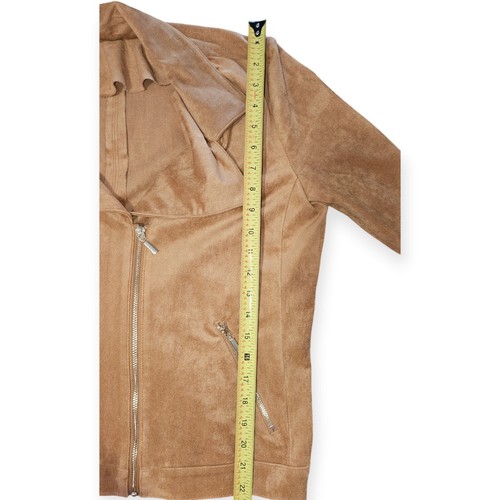 Women's Long Sleeve Beige Cropped Suede Jacket Full Zip 14/L See Measurements - Picture 8 of 9