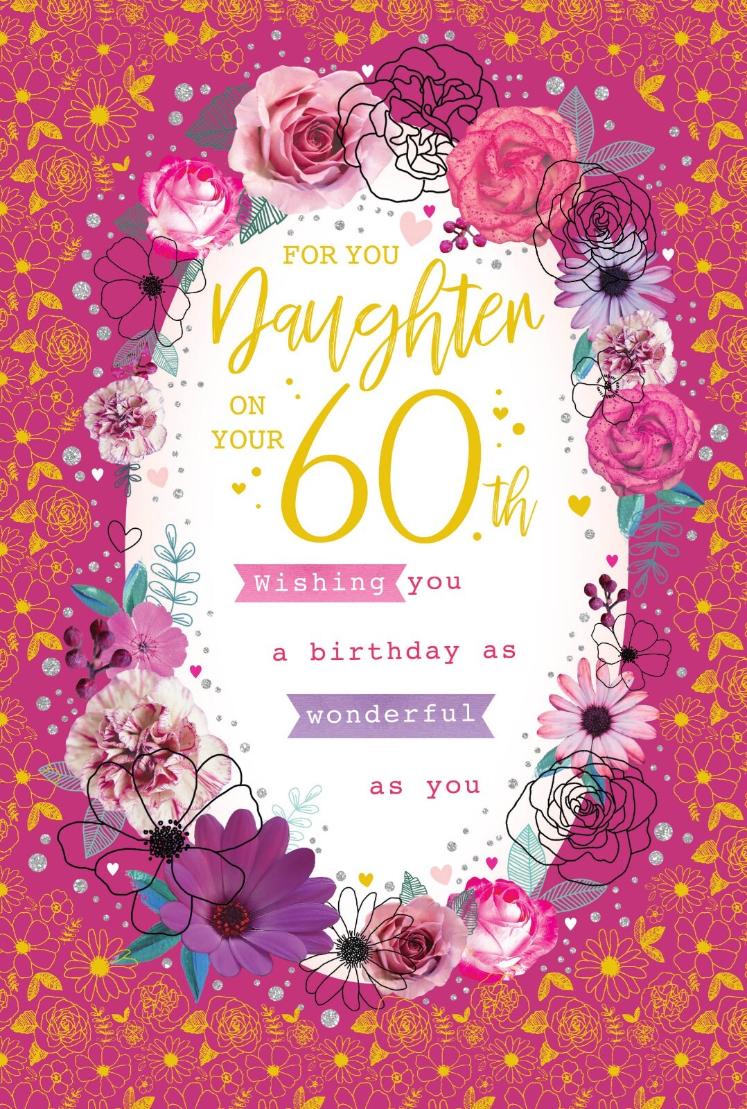 Daughter 60th Birthday Card - Floral Wreath Design - Special 60 Today
